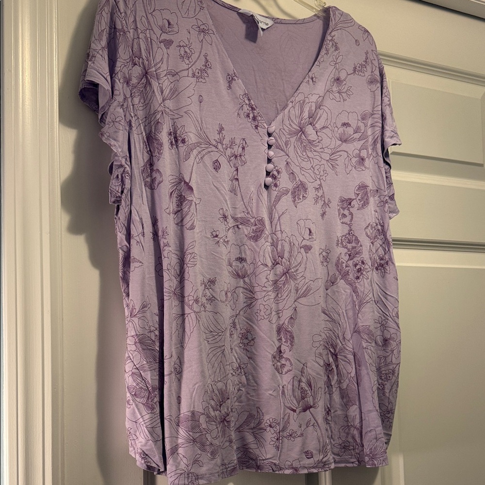 Liz Claiborne Lavender Floral Button-Detail Blouse